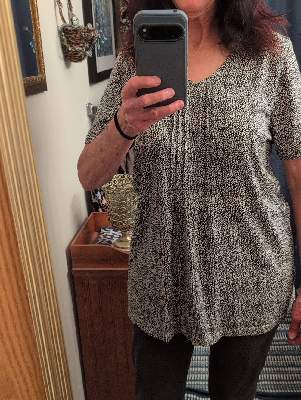 Ulla Popken Black & White Short Sleeve V-Neck Tunic  12/14
